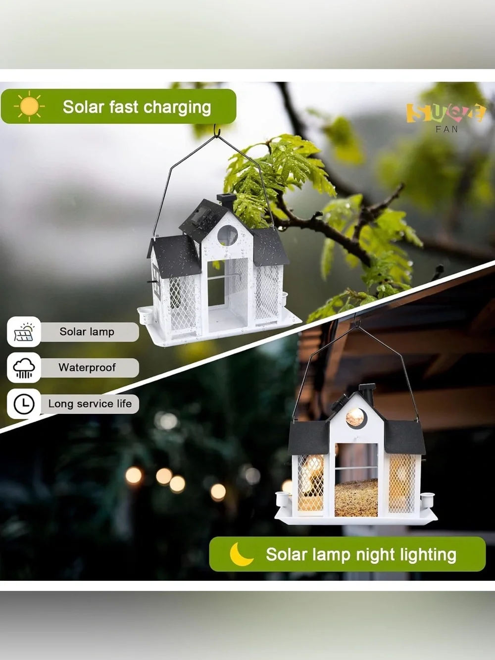 Metal Wild Bird Feeder for Outdoors, Large Cardinal Bird Feeder Solar Lights